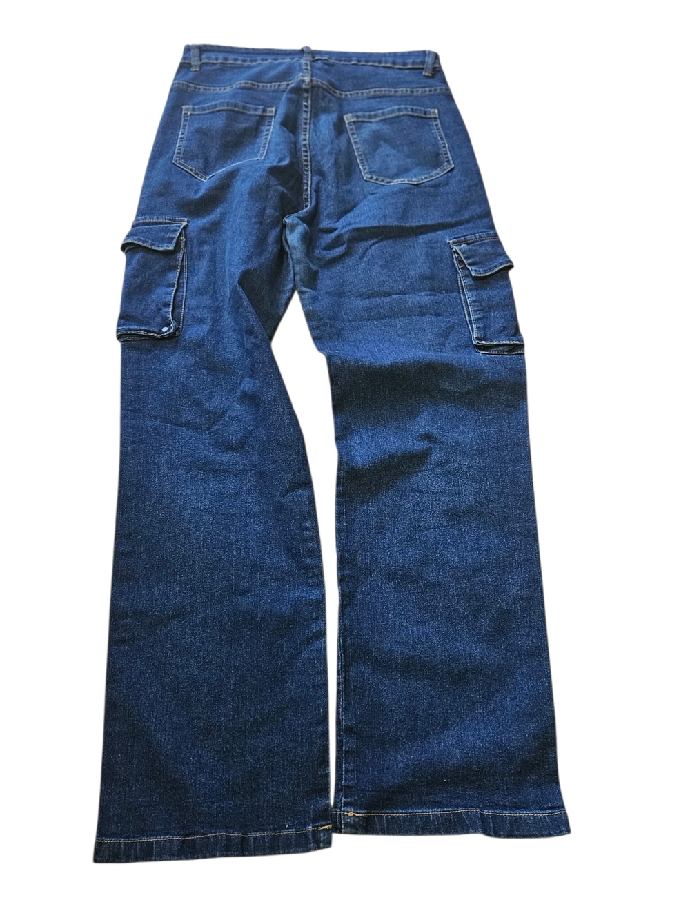 Y2K Wide Leg Denim Cargo Jeans Blue Utility Multi-Pocket Mid High Rise Size M/L - Picture 2 of 7